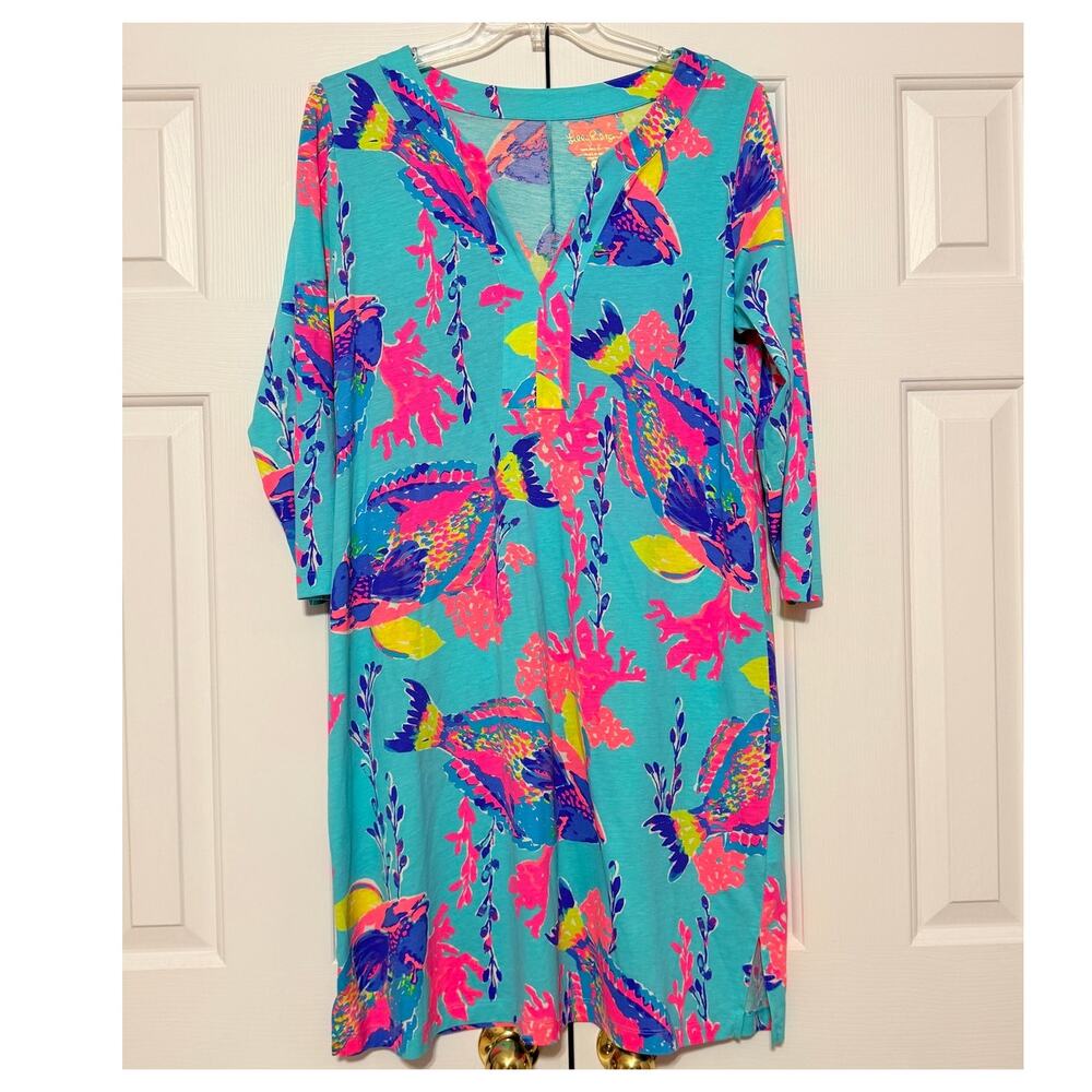 Lilly Pulitzer Riva Dress Shorely Blue Sandstorm, Size XL - Picture 2 of 7